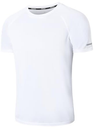 Mens Gym T-Shirts Athletic Running Sports T Shirts for Men Quick Dry Moisture Wicking Workout Work Training Breathable Cool Short Sleeve Tops（T5010-White-M）