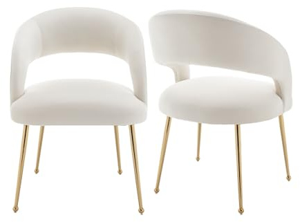 SEYNAR Samtstuhl 2er Set,Moderne Wohnzimmerstühle mit goldenen Metallbeinen, gepolsterte Esszimmerstühle für Wohnzimmer und Schlafzimmer(Beige)