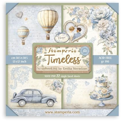 Stamperia - Scrapbook Paper Pad for Scrapbooking, Albums, Card Making, Bullet Journalling and More, Acid Free, Single Face, Perfect for Hobbies, Crafts, and Gifting (Timeless) (30.5 x 30.5cm)