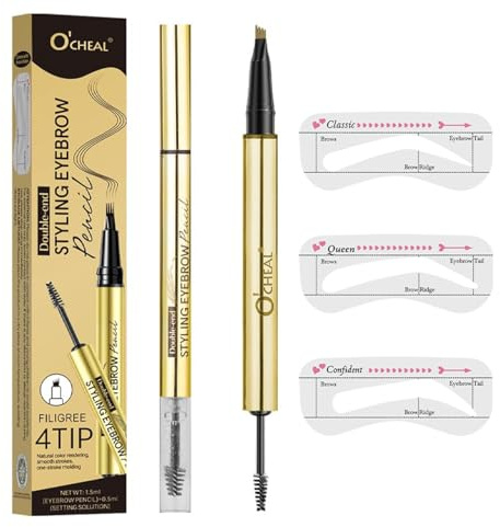 O'CHEAL Double-end Styling Augenbrauenstift und Augenbrauengel mit 3 Augenbrauenkarten, 2-in-1 Augenbrauenstifte für Frauen mit 4-Gabel-Spitze & durchsichtigem Brauengel 2ml 04#SCHWARZE BRAUE