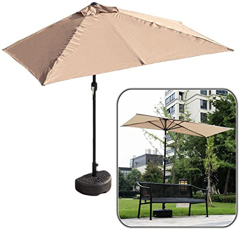 Halbbalkon-Sonnenschirm mit Halterung, 225/245 cm, rechteckig, Marktschirm, einfache Kurbel, Khaki, ideal für Garten und Terrasse, Schattenlösungen