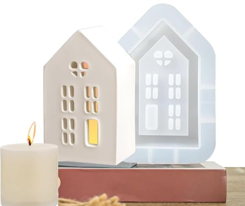 15 cm Silikonform Haus Groß | Silikonformen Gießformen Häuser Kerzenhalter | Silikonformen Gießformen Weihnachten | Silikonform Haus Kerzenhalter | 3D Silikon Gießform Häuser für Epoxidharz, Beton, Gips