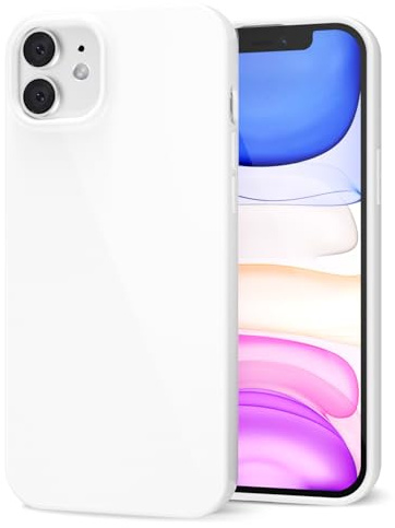LoeoeL for iPhone 11 Phone Case Liquid Silicone, Cute Girly Thin Ultra Slim Jelly Soft Rubber Gel Protective Glossy Hard Plastic Case, Plain Solid Color Cover for Women Girl, White