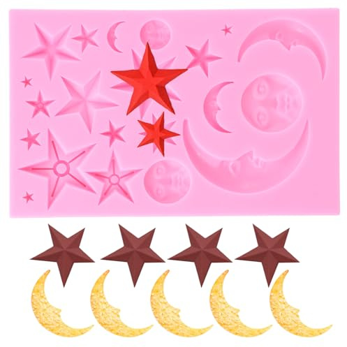 Dewocke Mond Stern Silikonformen, 3D Kuchen Fondant Silikonform für Themenpartys, Hochzeiten, Schokolade Formen Silikon Kekse Formen, Kuchen Dekoration (Rosa)
