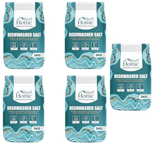 Home Stuff Dishwasher Salt 5kg × 5 Pack (25kg Total) – High-Purity Coarse Granules, Fast-Dissolving Water Softener Salt for Dishwashers, Limescale Prevention & Hard Water Protection