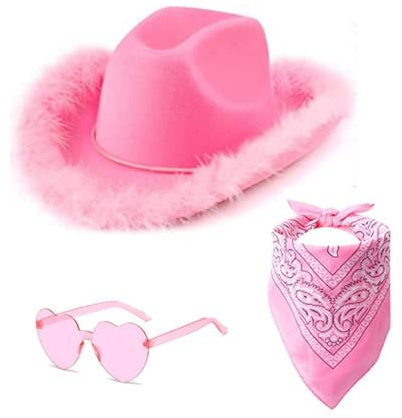 Generisch Damen Cowboyhut mit Flauschig und Glitzer Dekoration Cowgirl Hut Mütze Kopfbedeckung für Party Halloween Karneval Kostüm Kostümzubehör Faschingskostüm Damen