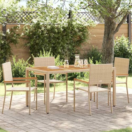 Owoxanthellate 4er Gartenstühle Stapelstühle Creme Braun 54x56x90 cm aus Stahl Akazienholz wetterfest platzsparendes Design für Balkon Terrasse und Garten