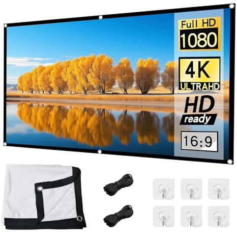 Leinwand Beamer Rollo, Projektionsleinwand 70 Zoll Beamer Leinwand Projector Screen 16:9 HD aus verdickter Milchseide mit 6 Haken 2 Bindeseilen Anti Falten tragbare für Heimkino Büro Schule Party