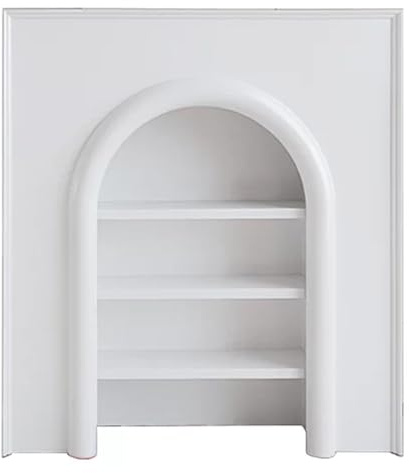 Kaminsimse Gewölbter Kamin-Aufbewahrungsschrank, moderne Konsole mit offenem Regal und 3 Ebenen, minimalistisch Verzierter Rahmen(Weiß,Klein)