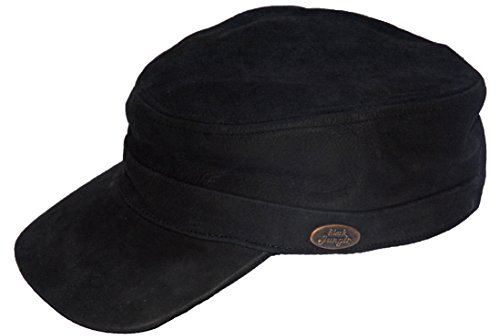 Black Jungle Army Cap Leder, Military Biker Kappe, One-Size (Schwarz, One Size)