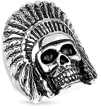 Mianova Herren Ring Edelstahl Massiv Breit Herrenring Männer Biker Rocker Schmuck Indianer Häuptling Totenkopf Größe 60 (19.1)