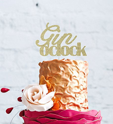 Gin O'Clock Cake Topper - Glittery Gold Hen Party Cake Topper