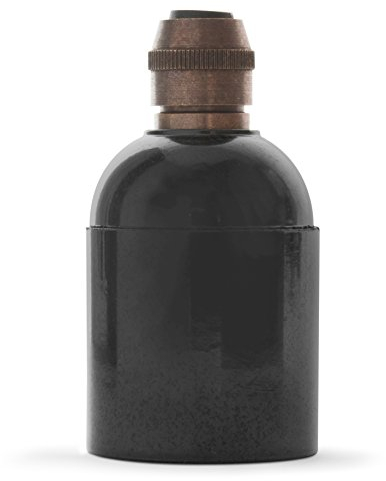 Premium Bakelit Fassung E27, Retro Lampenfassung schwarz mit Klemmnippel aus Messing: Old English, Glattmantel