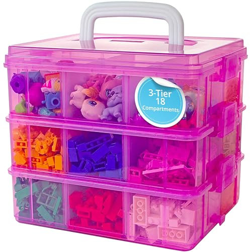 Bins & Things Stackable Toys Organizer Storage Case Compatible With Lol Surprise Dolls, Lps, Shopkins, Tsum Tsum And Lego - Portable Adjustable Box W/Carrying Handle