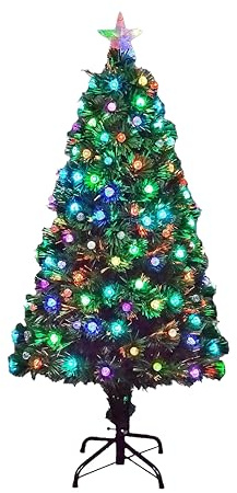 6Ft/180cm Fibre Optic Christmas Tree with Star Topper - Diamond LED Lights Decorations - Pre-Lit Green Artificial Xmas Tree - Multicolor Changing Lights