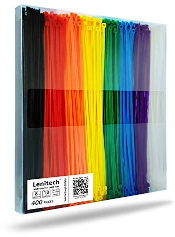 Lenitech 8 Inch 400 Pcs Multi-Purpose Cable Ties, Assorted Colored