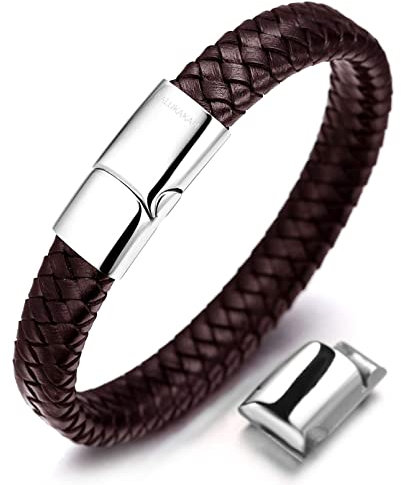 Halukakah Kinder ● Solo Junior ● Jungen Armband Handgefertigt | Echtleder Braun | Magnetverschluss Edelstahl in Silber | KOSTENLOS Geschenkbox | 6-12+3 Y/O. Gr??e Einstellbar 18-19.5cm