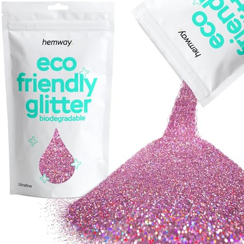 Hemway Eco Friendly Biodegradable Glitter - Pink Holographic | 100g Ultrafine Plant-Based Metallic Flakes for Arts & Resin Crafts | Bio Supplies for Festival, Hair, Face, Body & Nail Art Decoration