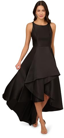 Adrianna Papell Womens Black Mikado Gown Sleeveless Jewel Neck Maxi Hi-Lo Evening Dress UK Size:14