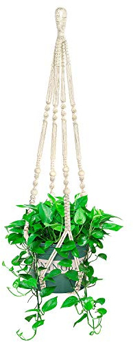 Makramee-Pflanzenhänger für den Innenbereich, zum Aufhängen, Pflanzkorb, Blumentopfhalter, Baumwollseil mit Perlen, ohne Quasten, 109,2 cm