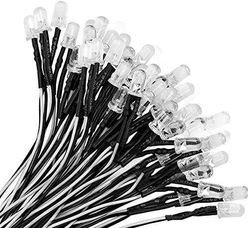 YIXISI 100 Stücke Vorverdrahtete LED, Dioden Licht, 12V Vorverdrahtetes Licht, 5mm LEDs, 20cm Vorverdrahtetes Licht, Kaltes Weiß