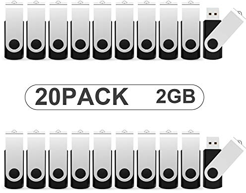 KOOTION 20 Pack USB 2.0 Thumb Drive - 2 GB Memory Stick (Black)