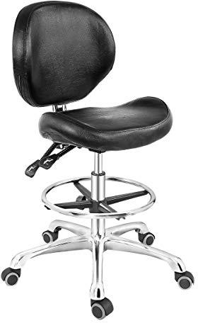 Grace&Grace Chaise de Dessin roulante en Hauteur réglable avec Dossier et Repose-Pieds pour Ordinateur, Laboratoire, comptoir, Chaise de Travail à Domicile