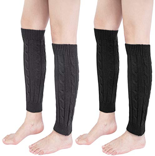 Chalier Cozy 2 Paar Stulpen Damen Beinwärmer Winter Strick Häkelarbeit Legwarmers Verdicken Einheitsgröße, Schwarz dunkelgrau