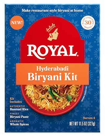 Royal Hyderabadi Biryani Kit - Authentic White Basmati Rice, Biryani Paste and Whole Spices - 11oz Box