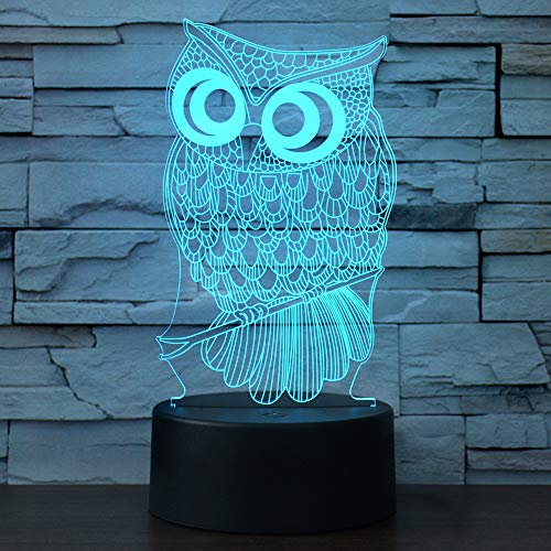Cherish tea Owl 3D Illusion Night Light Birthday Gift Lamp - 7 Colors Gradual Changing Touch Switch Table Lamps Xmas Decoration LED Lights with Acrylic Flat & ABS Base & USB Cable