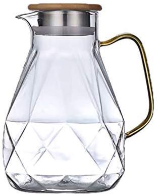 Yardwe Pichet d'eau en Verre avec Couvercle en Acier Inoxydable Boissons en Verre Transparent Pichet Borosilicate Verre de Jus De Carafe pour Maison Boissons Et Glacé Thé