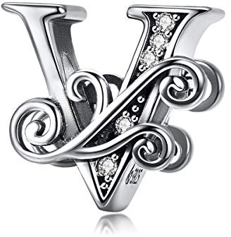TIZU Buchstaben V Charms 925 Sterling Silber Damen&Mädchen Alphabet Charm Anhänger für Europäische Armbänder