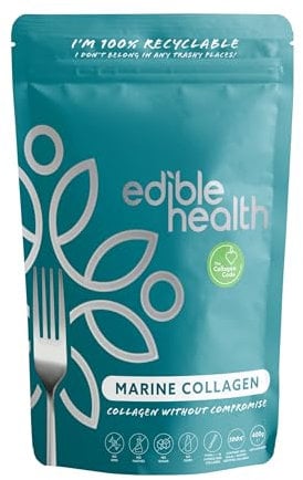 Edible Health Polvo de Colágeno Marino Alto en Proteínas, Péptidos de Colágeno para la Dieta y el Uso Diario, Colágeno Marino Sin Carbohidratos, 400 g Bolsa, Suministro para 30 Días