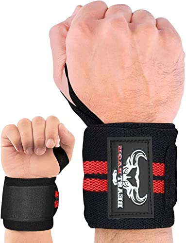 BEAST RAGE Zughilfen für Krafttraining (Fitness Straps) Kreuzheben Gurte Frauen Männer (Gepolstert) Gewichthebergurte Baumwolle Handgelenkstütze Griffe Hantel Bar (Lifting Straps) (SchwarzRot)