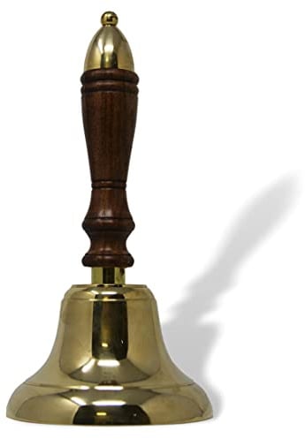 Handglocke mit Holzgriff, massives Messing, mit Spaltring-Befestigung, Abendessen, Empfang, Schule, letzte Bestellungen, Bibliotheksglocke, Feuerglocke, Weihnachtsglocke, 29 cm hochx13 cm Durchmesser
