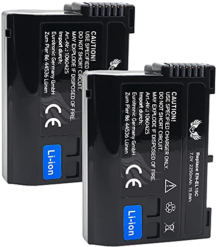 SK Lot de 2 batteries de rechange pour Nikon EN-EL15c // 2250 mAh // EN-EL15b EN-EL15a EN-EL15 pour // Z6 II Z7 II // Z5 Z6 Z7 D500 D750 D780 D800 D810 D850 D72000 D750. 0