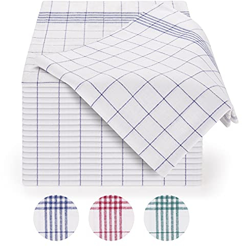 Blumtal 20er Set Premium Geschirrtücher - Hochwertige Geschirrhandtücher, 100% Baumwolle, blau kariert, 50x70 cm