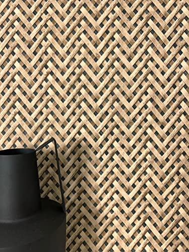 NEWROOM Papier peint Noir Rotin Intissé - Maison de Campagne Beige Marron Roseaux Tressé Scandinave