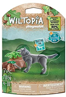 PLAYMOBIL WILTOPIA 71056 Wolf aus nachhaltigem Material inklusive vielen Zubehör und Tier-Sammelkarte mit QR-Code und spannenden Audio-Content, ab 4 Jahren, Multi