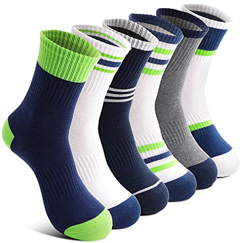 Welwoos Kinder Jungen Socken Sportsocken Atmungsaktiv Laufsocken Kompressions Baumwolle Geschenke Kindersocken 6 Paare Socken Kinder Jungle 35 34 33 32 31 30 29 28 27 26(Grün Weiß, 5-8 Jahre)