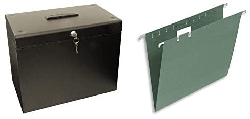 Cathedral Metal home file A4 (black) & SUMMIT Foolscap, Filing Cabinet Suspension Files, Green, Pack of 10