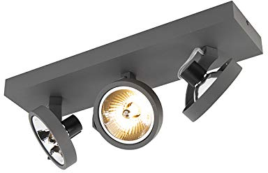QAZQA - Design Industrial Spot I Spotlight I Deckenspot I Deckenstrahler I Strahler I Lampe I Leuchte grau verstellbar 3-flammig Spotbalken-flammig - Go I Wohnzimmer I Schlafzimmer - Aluminium Rechtec