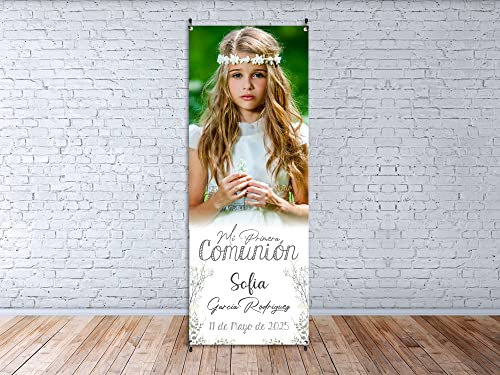 Oedim Photocall Personalizado para Comuniones, Fabricado en Lona con Soporte X Banner, Expositor Publicitario Desmontable