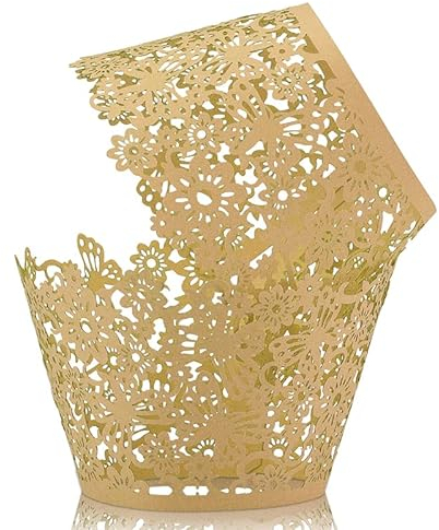 NANJIL JGW003 KOSTOO Cupcake-Förmchen, Spitze, lasergeschnitten, für Weihnachten, Hochzeit, Geburtstag, Party-Dekoration (Platin), 8 x 5,5 cm, 50 Stück