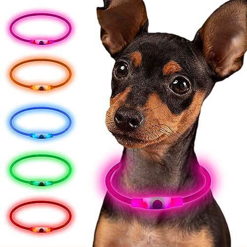 Larkumio Leuchthalsband Hund Aufladbar LED Hundehalsband Leuchtend, Halsband Hund mit Einstellbarer Länge für Kleine Große Hunde Katze, Welpenhalsband Dog Collar Wasserdicht mit 3 Leuchtmodi, Rosa