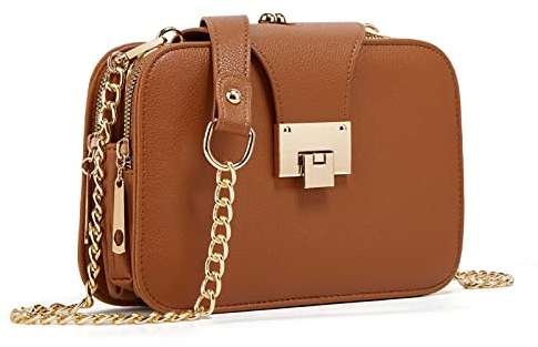 SIVENKE Damen Umhängetasche Kleine Elegante Schultertasche Handtaschen Clutches Gold Kette Schulterriemen PU Leder Crossbody Bag Taschen, Braun