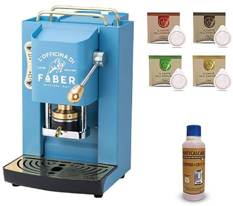Offerta Macchina da Caffe a Cialda Faber Mini Deluxe + Decalcificante da 300 ml + Cialde Omaggio il Caffè dell' Emporio (Turchese)