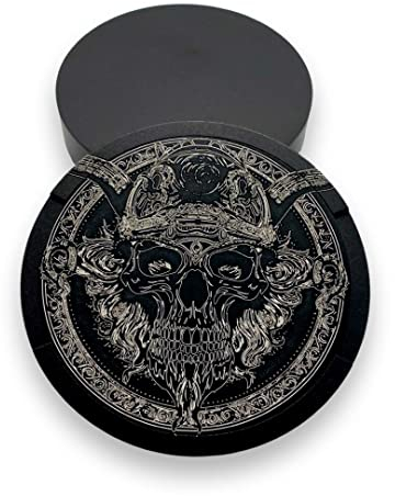 Tabatière en aluminium noir pour tous les snus - Crâne avec cornes de Viking