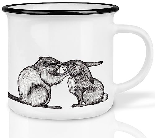 Ligarti® Keramiktasse [Design by H. Ligeti] Design Mug & handveredelter Becher I Spülmaschinengeeignete Tasse,Kaffeetasse, Teetasse, Cup (Kaninchen & Biber)