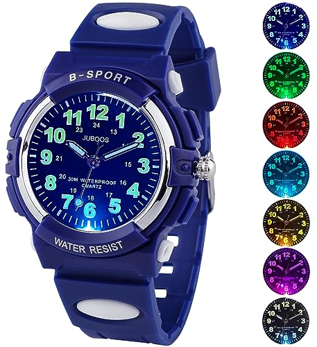 Juboos Neue 7-Farbige Kinderuhren, Kinderuhr Jungen Mädchen Analog Quartz Uhr mit Armbanduhr Kautschuk Wasserdicht Outdoor Sports Uhren 5-16